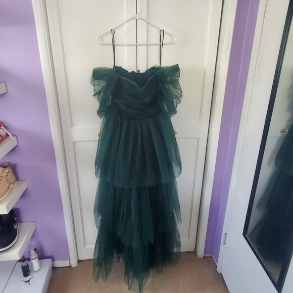 Women's Forest Green Off Shoulder Tulle "Sydney" Gown by Lace and Beads - Picture 5 of 7